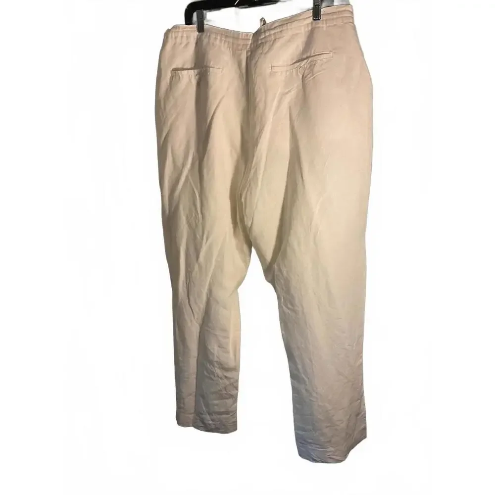 Linea Uomo Men's White Linen Blend  Lined Loose and Flowy Pants 40 x L30